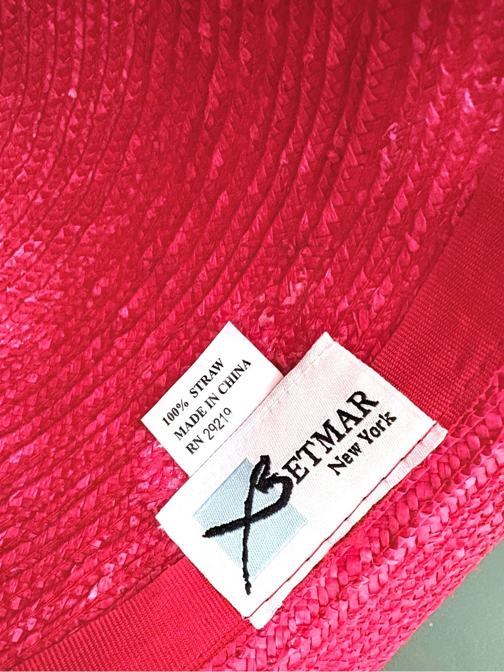 Vintage Betmar Fuchsia Pink Wide Brim Boater Sun Hat Grosgrain Ribbon Made USA - Picture 6 of 6